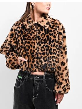 Stitch Fusion Leopard Faux Fur Zip Jacket